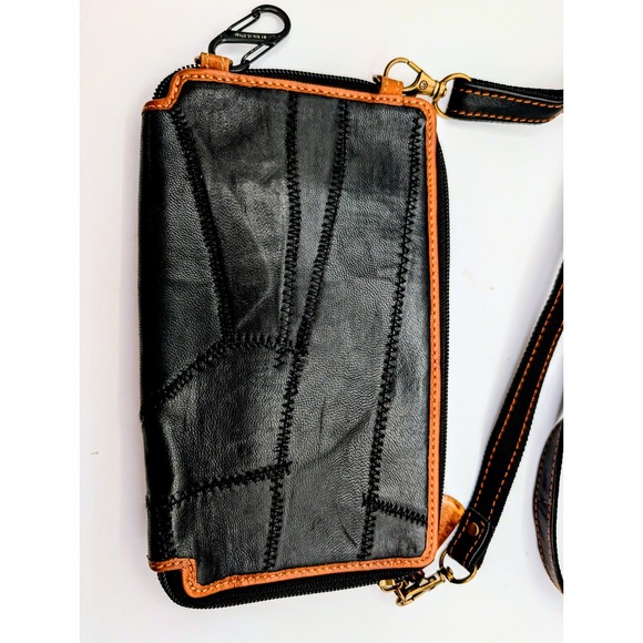 Vaan & Co Upcycled Leather Tropical Floral Crossbody Wallet Bag Yellow Black - Picture 6 of 15